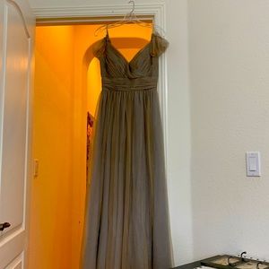 grey iridescent dress with rhinestone strapes flows nicely true waist fit